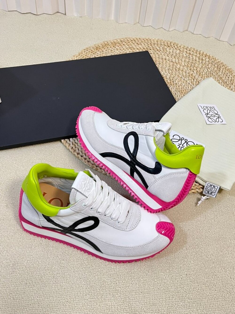 Loewe White Contrast Color Low‑Top Sneakers
